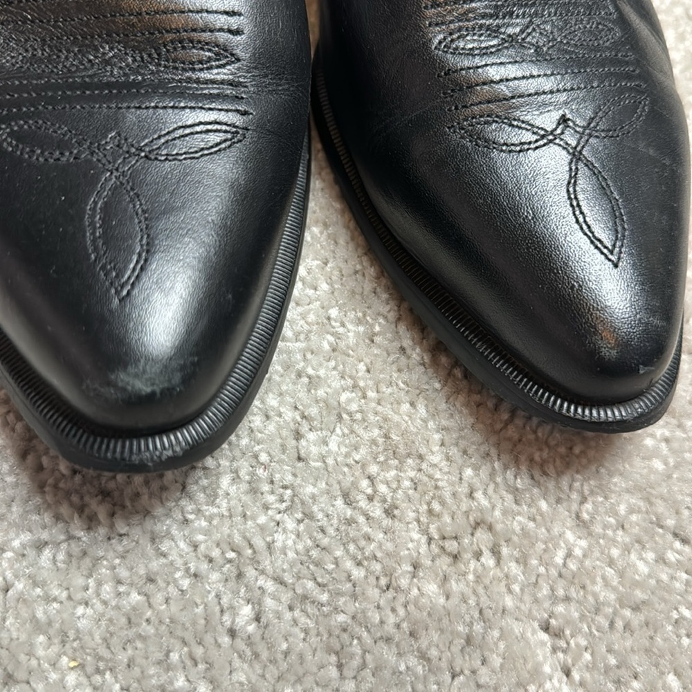 Black Leather Durango Heeled Ankle Cowboy Boots Moto Stitching Pointed Toe Sz 8 - Picture 3 of 12